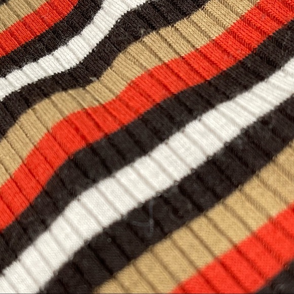 Forever21 size medium crop top tie front cardigan red, white, black, tan stripes - Picture 9 of 13